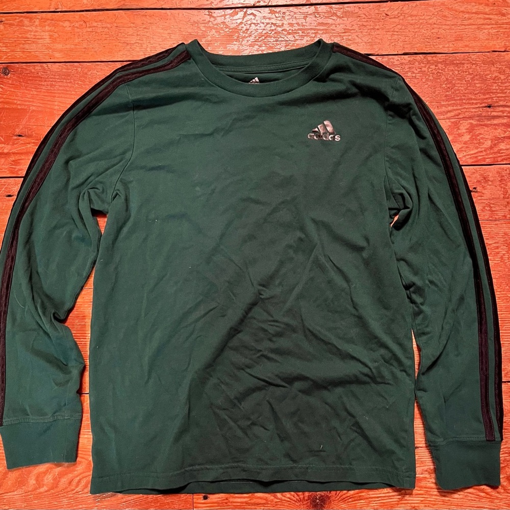 Adidas Kids Long Sleeve Shirt – Youth Medium (M) – Green with 3-Stripe Design